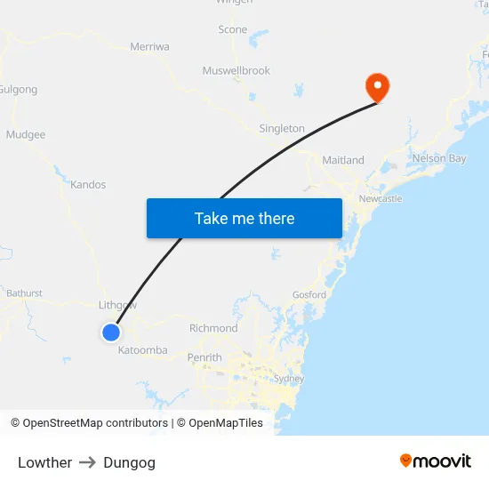 Lowther to Dungog map