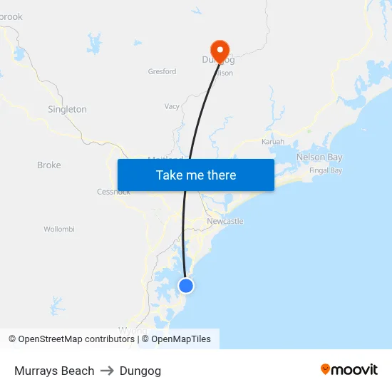 Murrays Beach to Dungog map