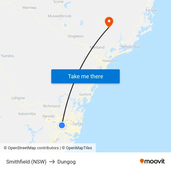 Smithfield (NSW) to Dungog map