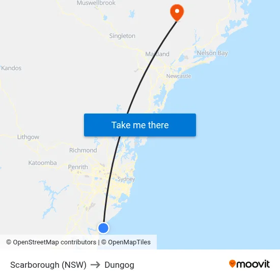Scarborough (NSW) to Dungog map