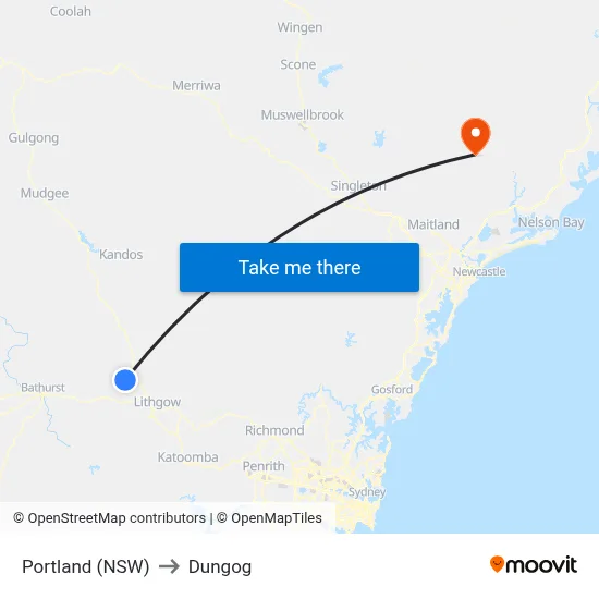 Portland (NSW) to Dungog map