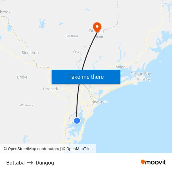 Buttaba to Dungog map