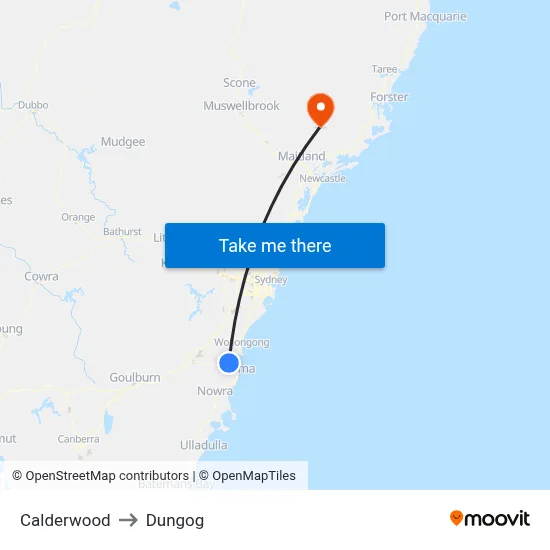Calderwood to Dungog map