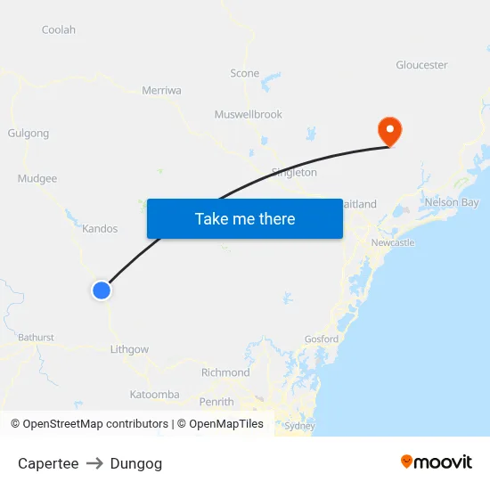 Capertee to Dungog map