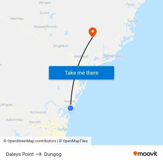 Daleys Point to Dungog map