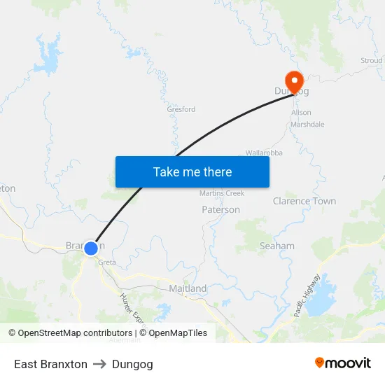 East Branxton to Dungog map