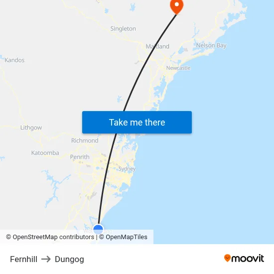 Fernhill to Dungog map