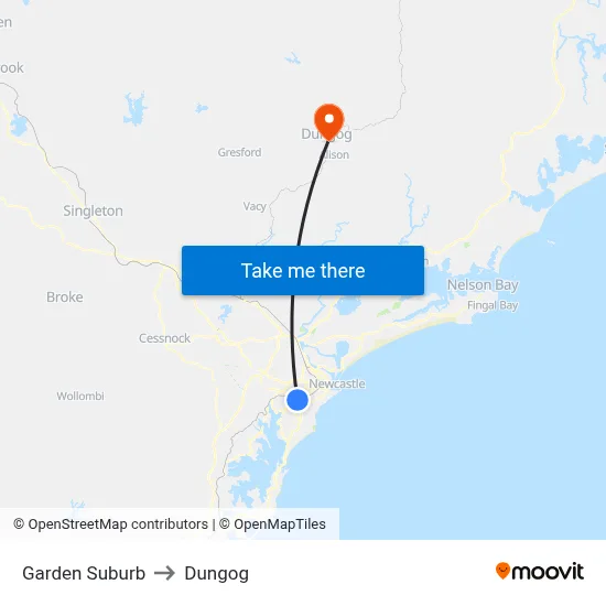 Garden Suburb to Dungog map