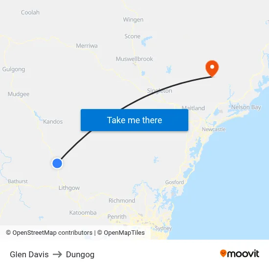 Glen Davis to Dungog map