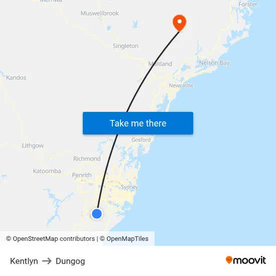 Kentlyn to Dungog map