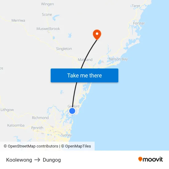 Koolewong to Dungog map