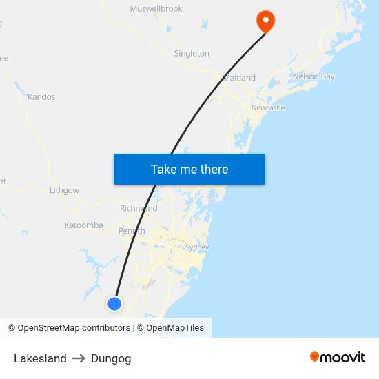 Lakesland to Dungog map
