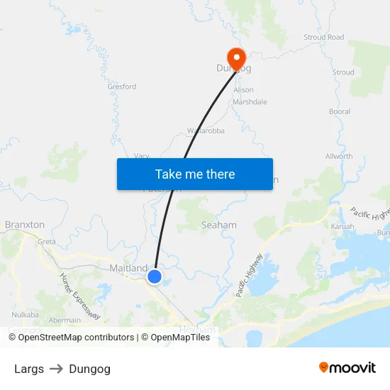 Largs to Dungog map