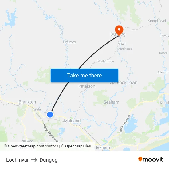 Lochinvar to Dungog map