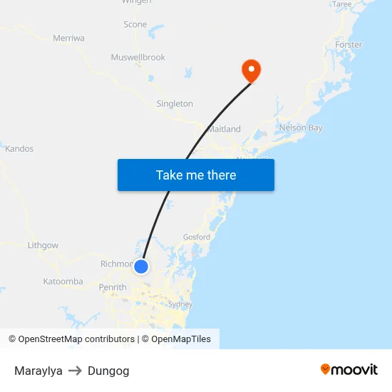 Maraylya to Dungog map