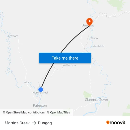 Martins Creek to Dungog map
