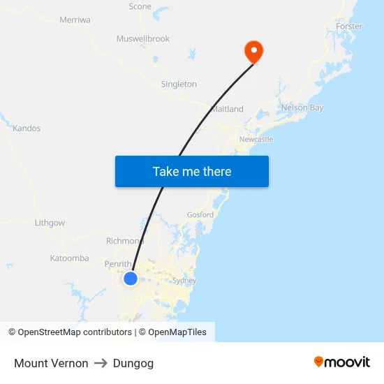 Mount Vernon to Dungog map