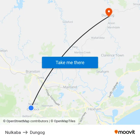 Nulkaba to Dungog map