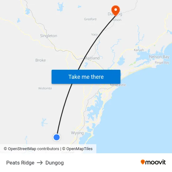Peats Ridge to Dungog map