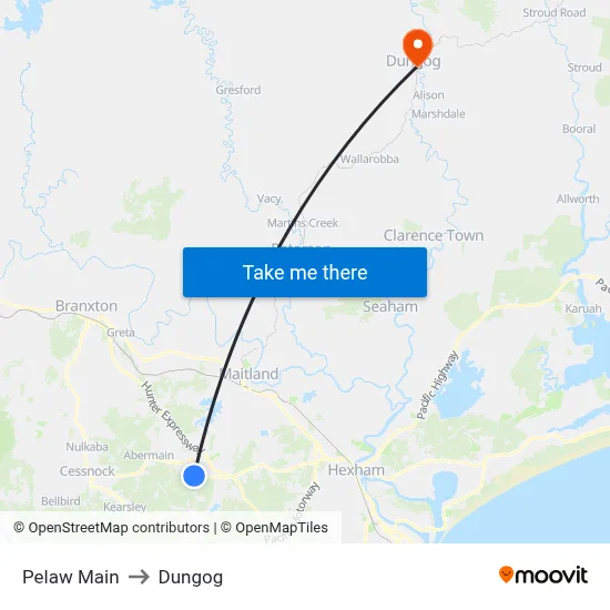 Pelaw Main to Dungog map