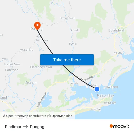 Pindimar to Dungog map