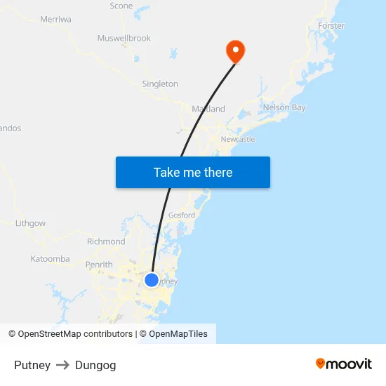 Putney to Dungog map