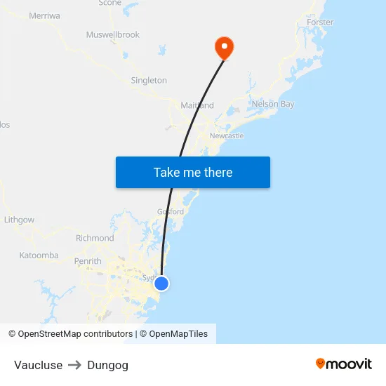 Vaucluse to Dungog map