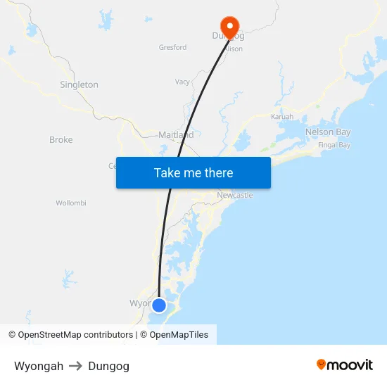 Wyongah to Dungog map