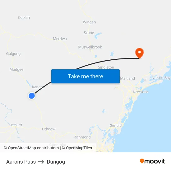 Aarons Pass to Dungog map
