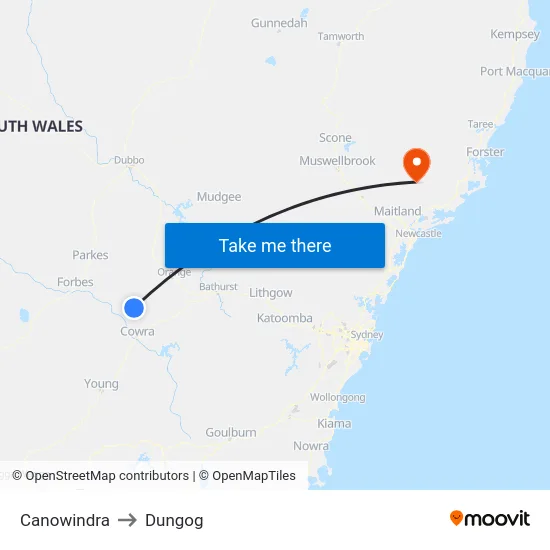 Canowindra to Dungog map