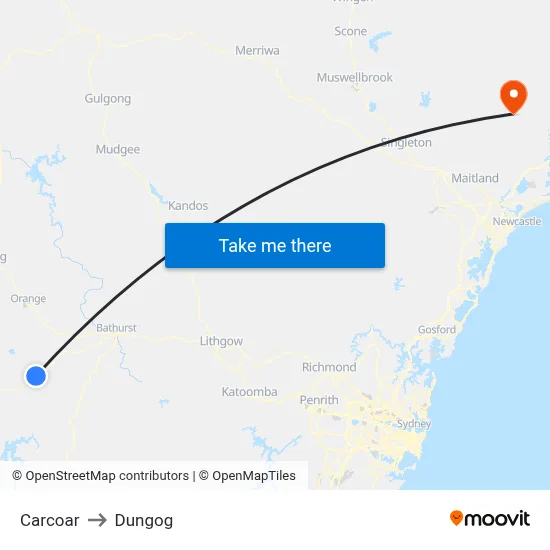 Carcoar to Dungog map