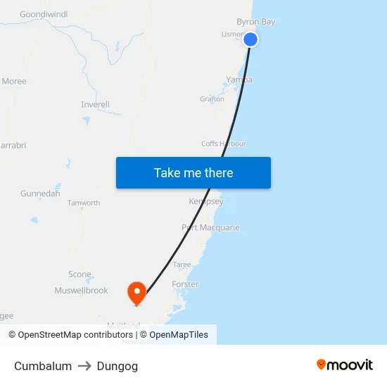 Cumbalum to Dungog map