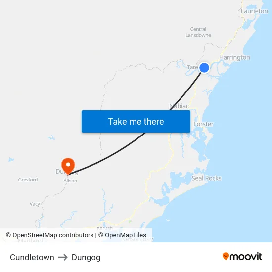 Cundletown to Dungog map