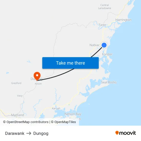 Darawank to Dungog map