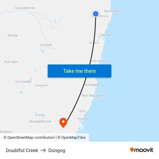 Doubtful Creek to Dungog map