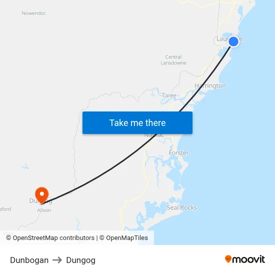 Dunbogan to Dungog map