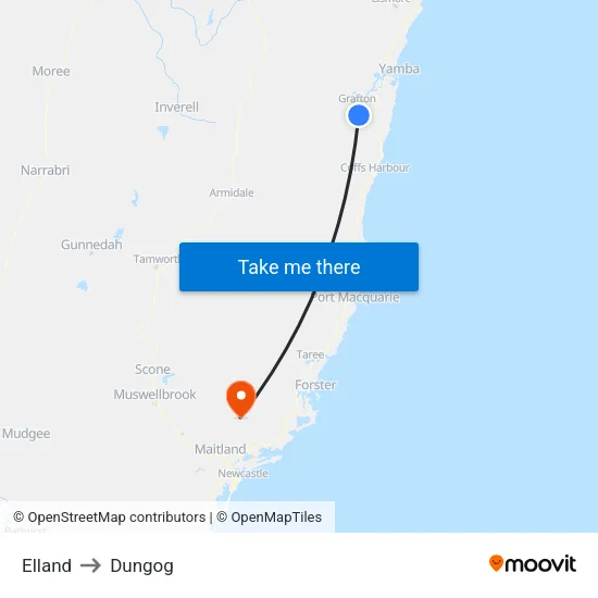 Elland to Dungog map