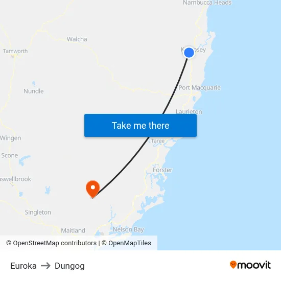 Euroka to Dungog map