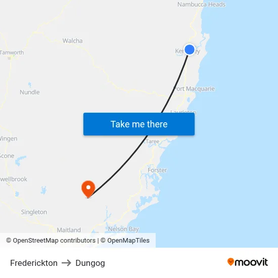 Frederickton to Dungog map