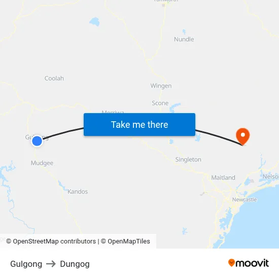 Gulgong to Dungog map