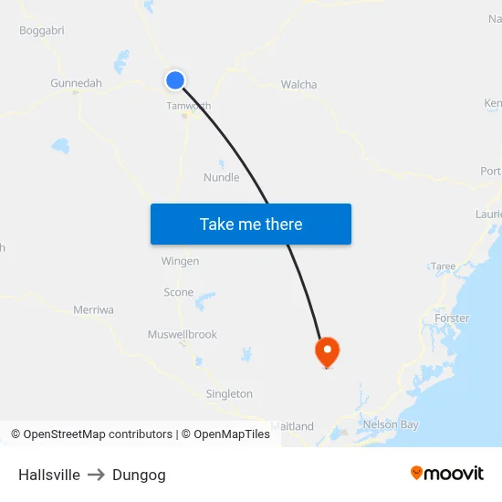 Hallsville to Dungog map