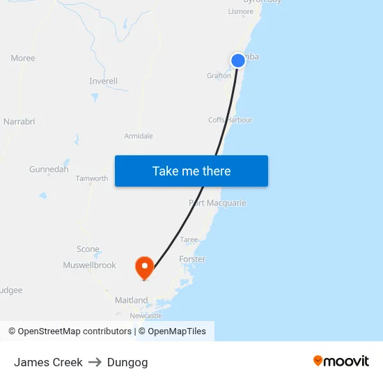 James Creek to Dungog map
