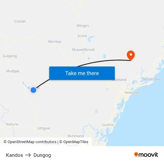 Kandos to Dungog map
