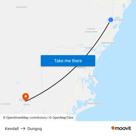 Kendall to Dungog map