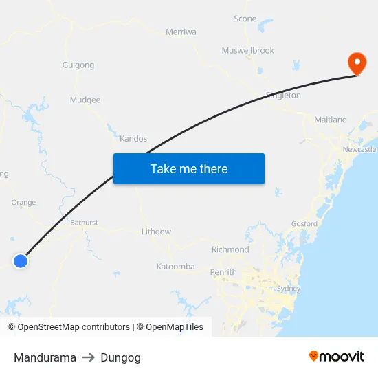 Mandurama to Dungog map