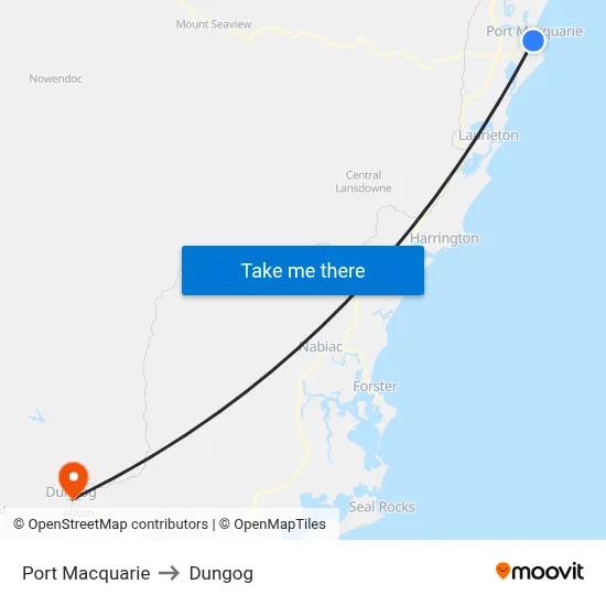 Port Macquarie to Dungog map
