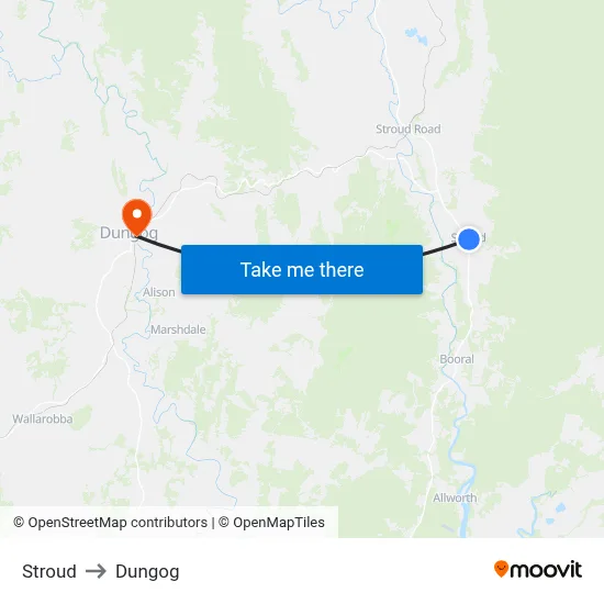 Stroud to Dungog map