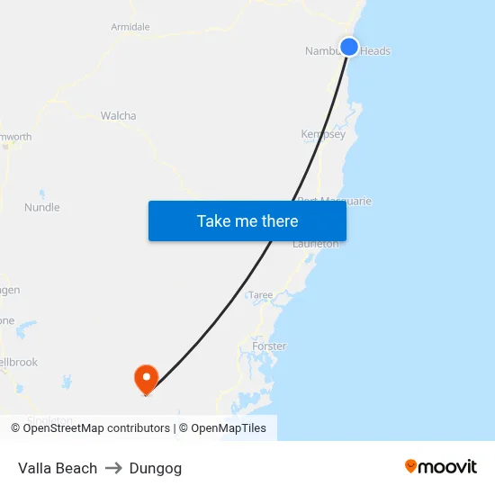 Valla Beach to Dungog map