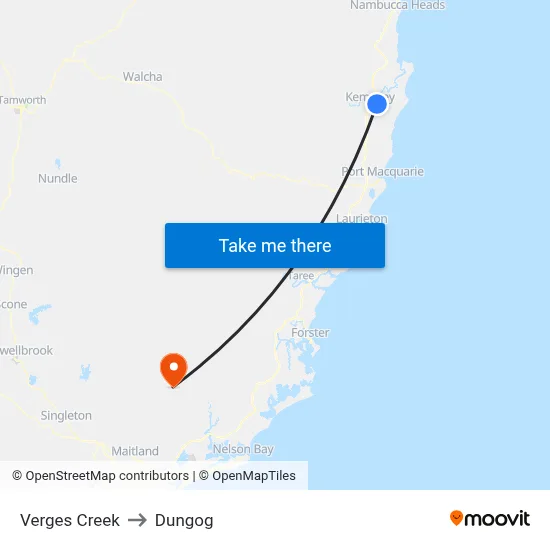 Verges Creek to Dungog map