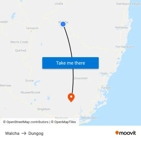 Walcha to Dungog map